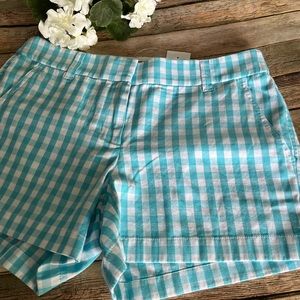 Re-Imagined by J. Crew Aqua & White Check Shorts Size 4 NEW